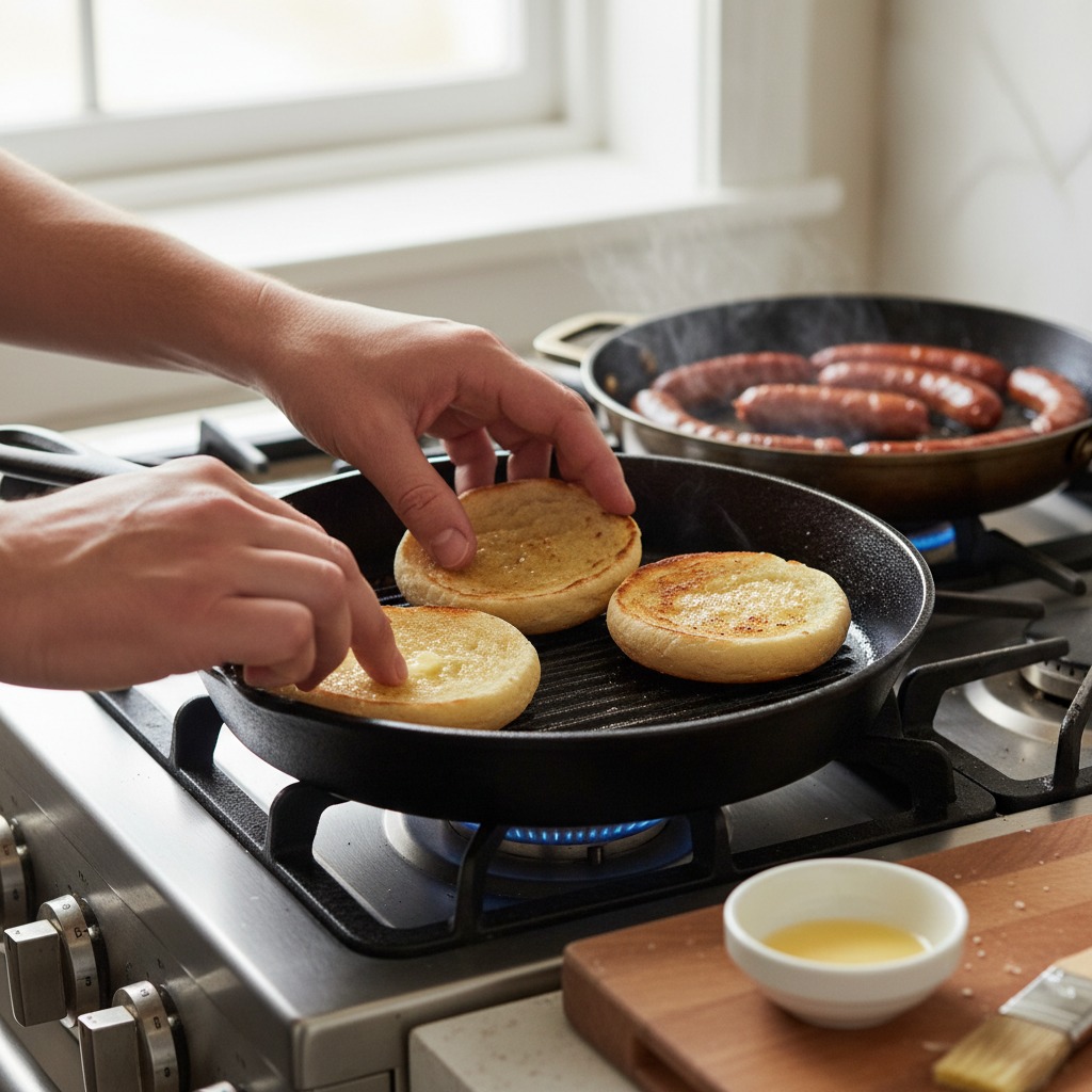 Toast the English muffins