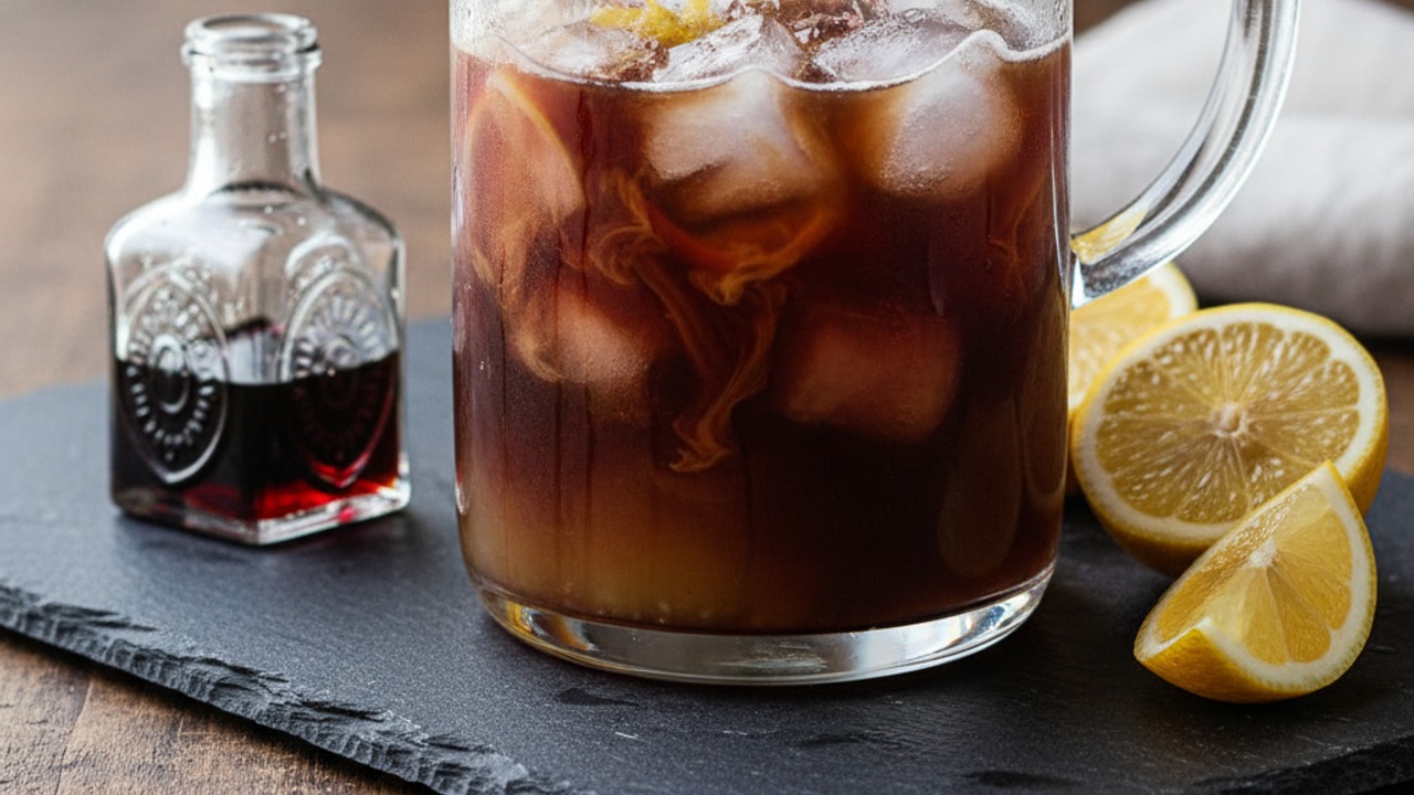 Blend cold brew with hibiscus and citrus