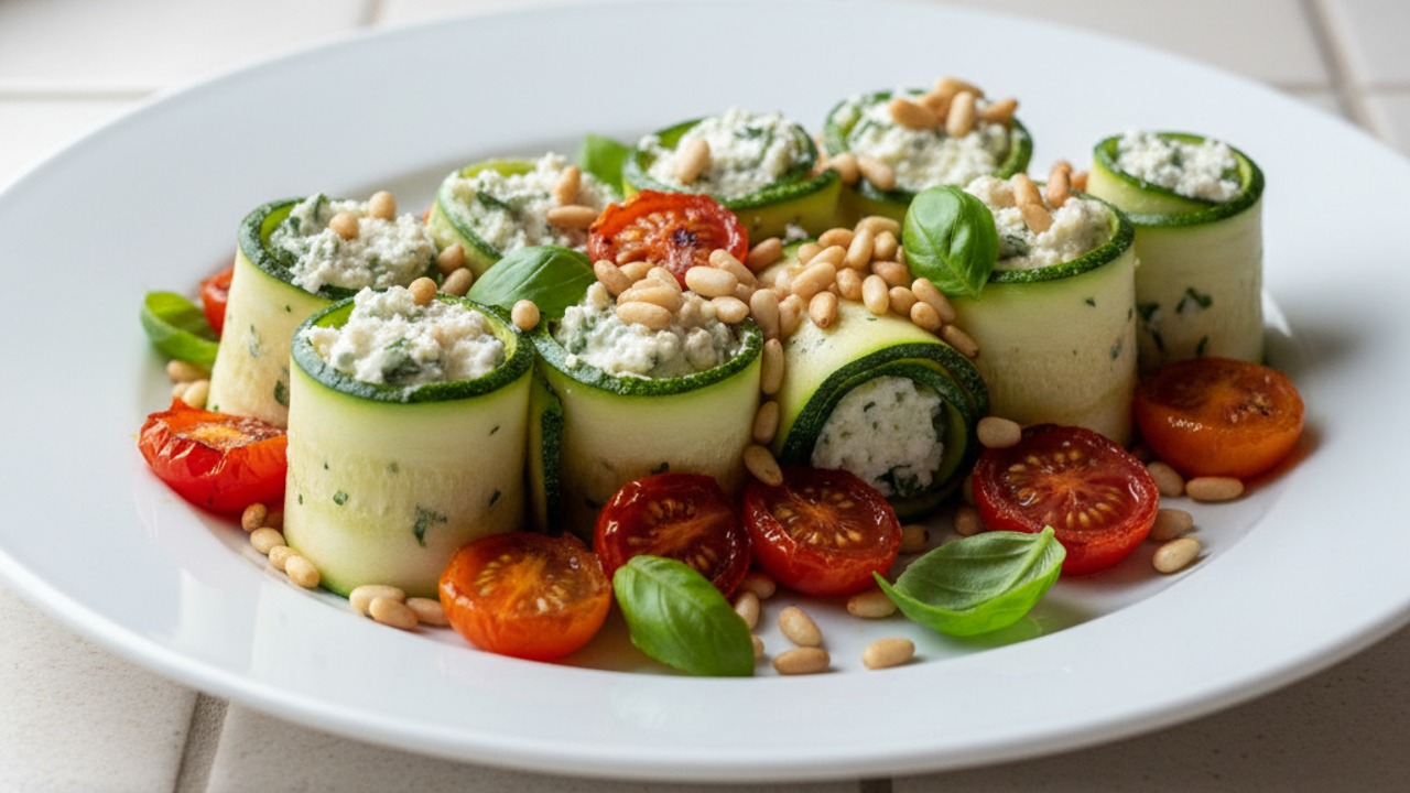 Labor Day Grilled Zucchini Roll-Ups with Lemon‑Herb Ricotta & Charred Cherry Tomatoes