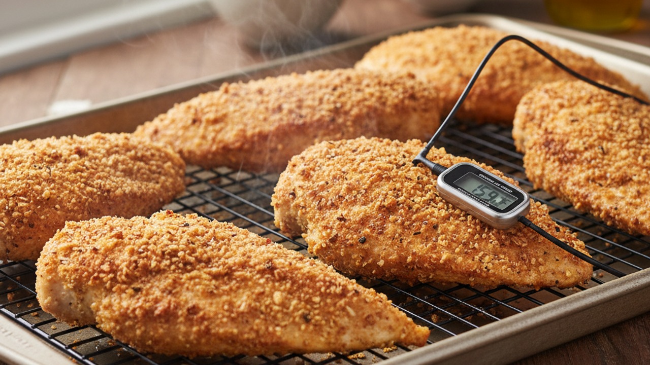 Bake the crusted chicken