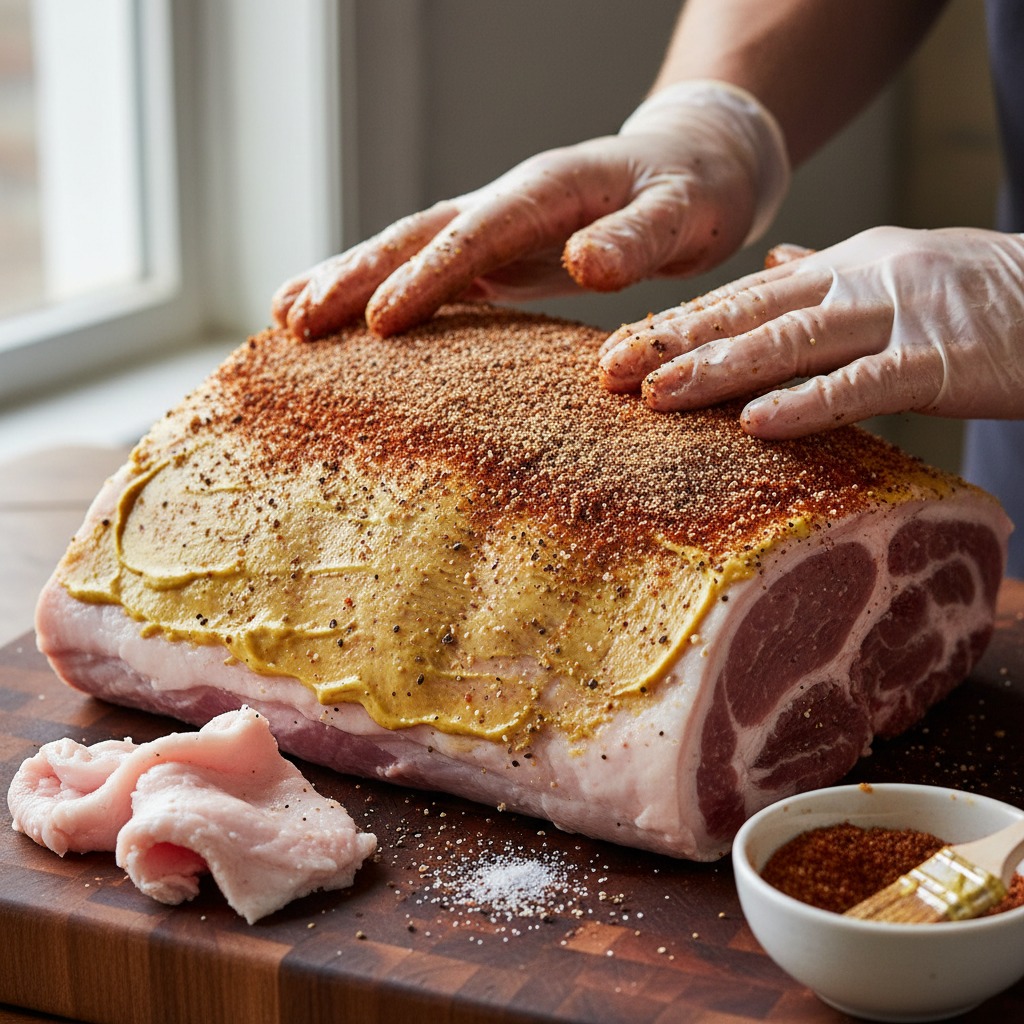 Trim, bind, and apply the rub