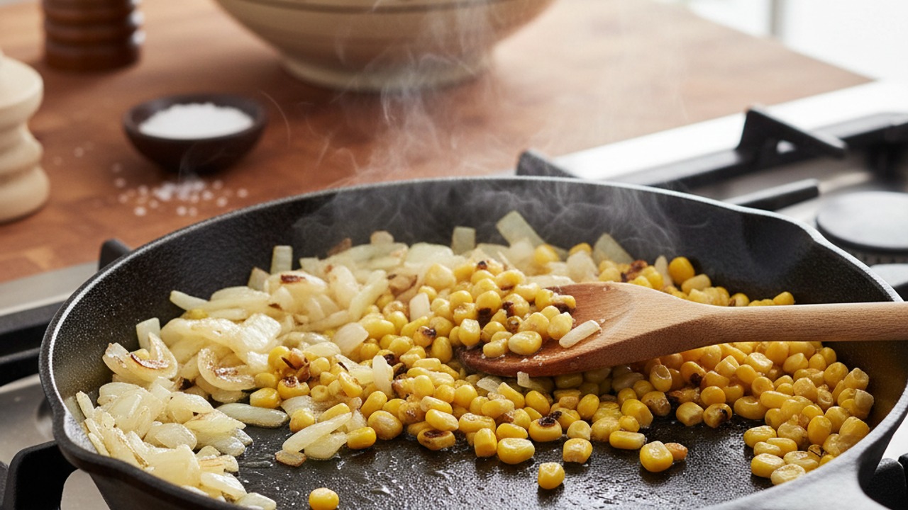 Sauté the aromatics and corn