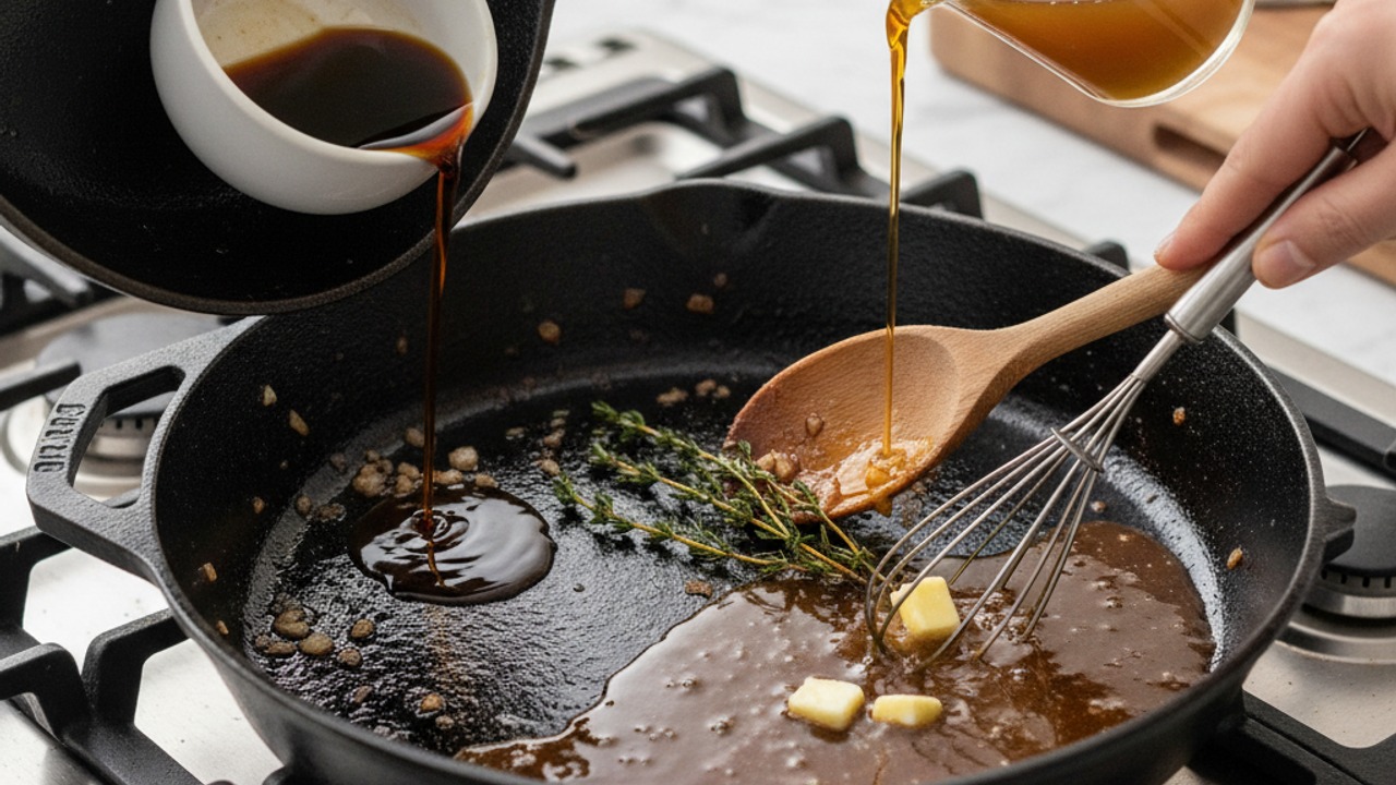 Make the balsamic pan sauce