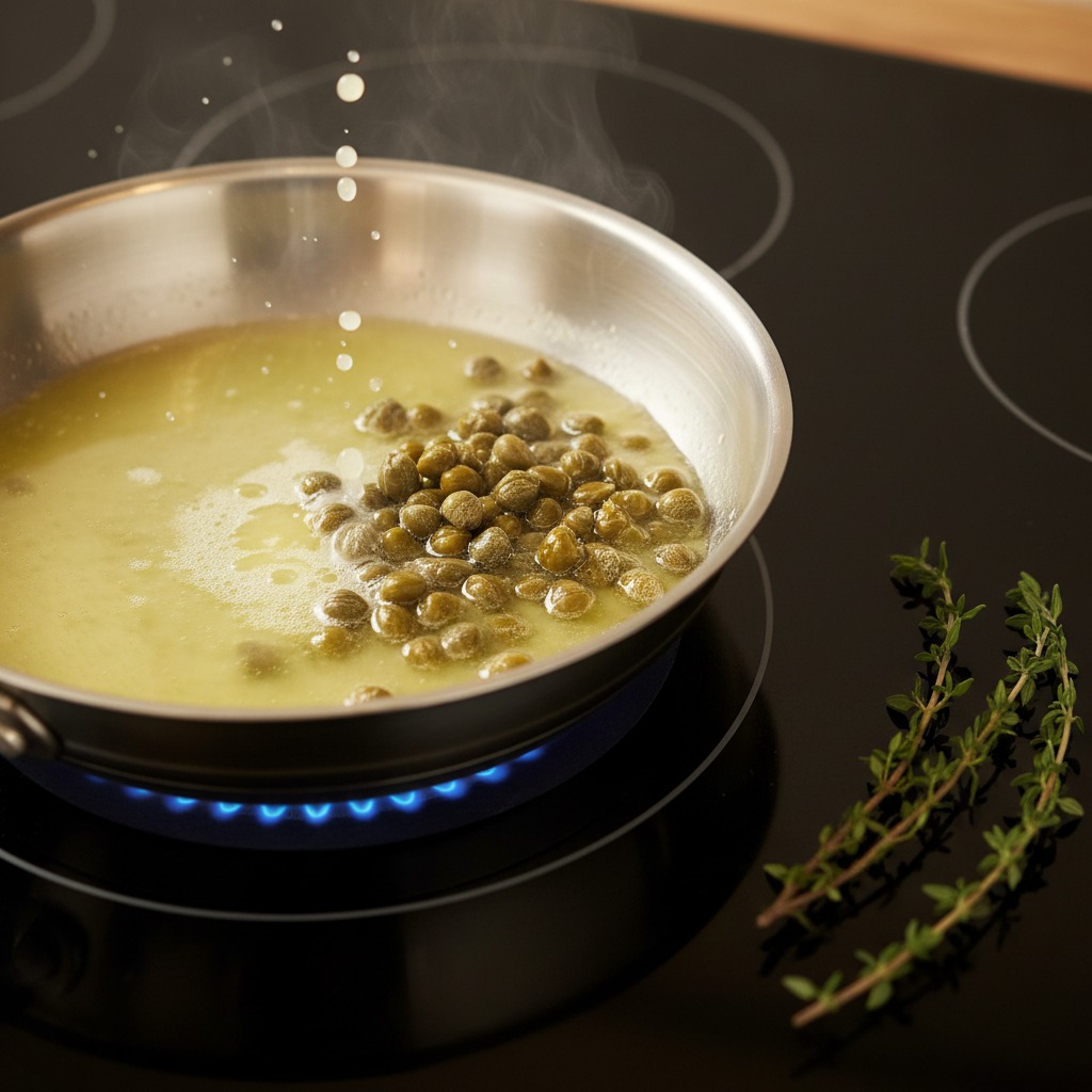 Make the warm lemon-caper butter