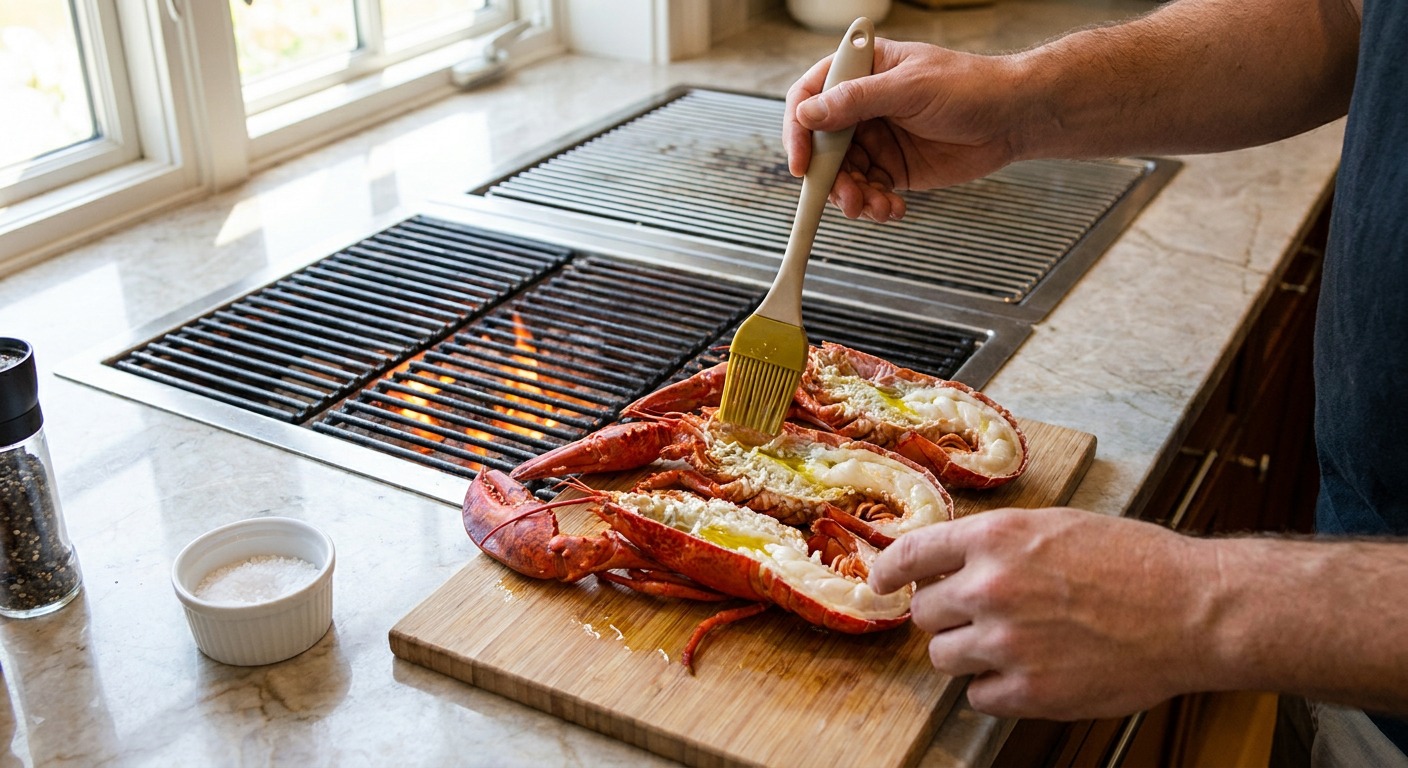 Build a two‑zone charcoal fire and season