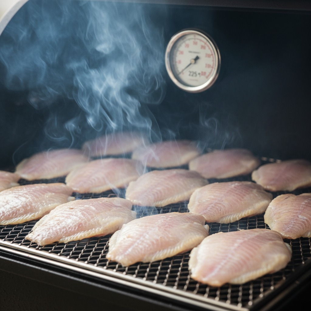 Smoke the tilapia until nearly done