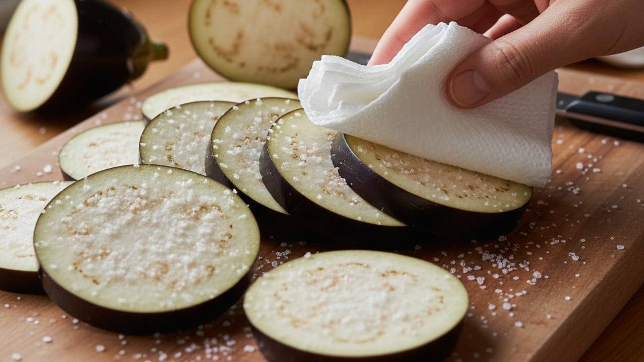 Slice and sweat the eggplant