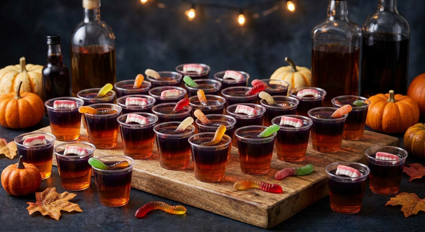 Boozy Halloween Jello Shot Cups with Spiked Gummy Makeup