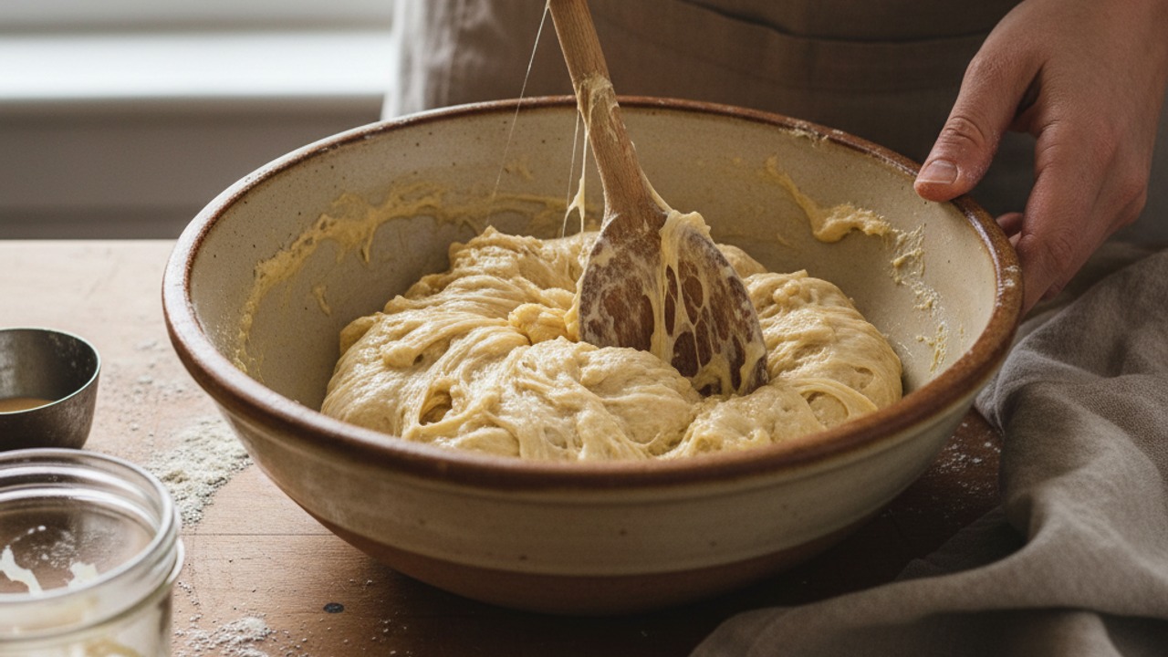 Mix flour, water, starter and yeast