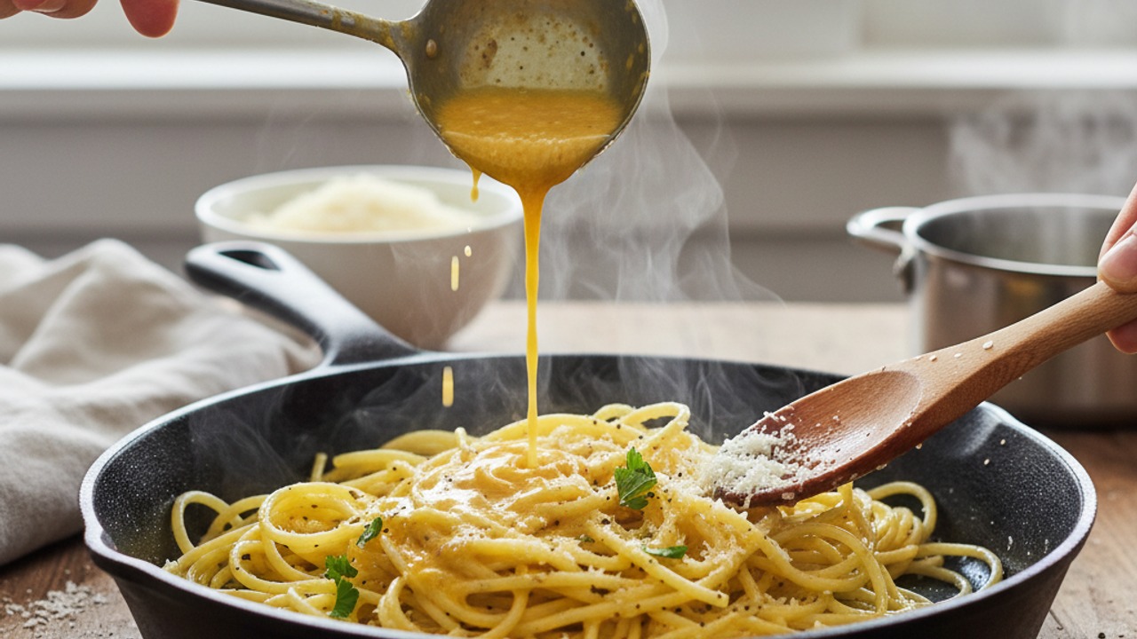 Finish with the egg-cheese emulsion