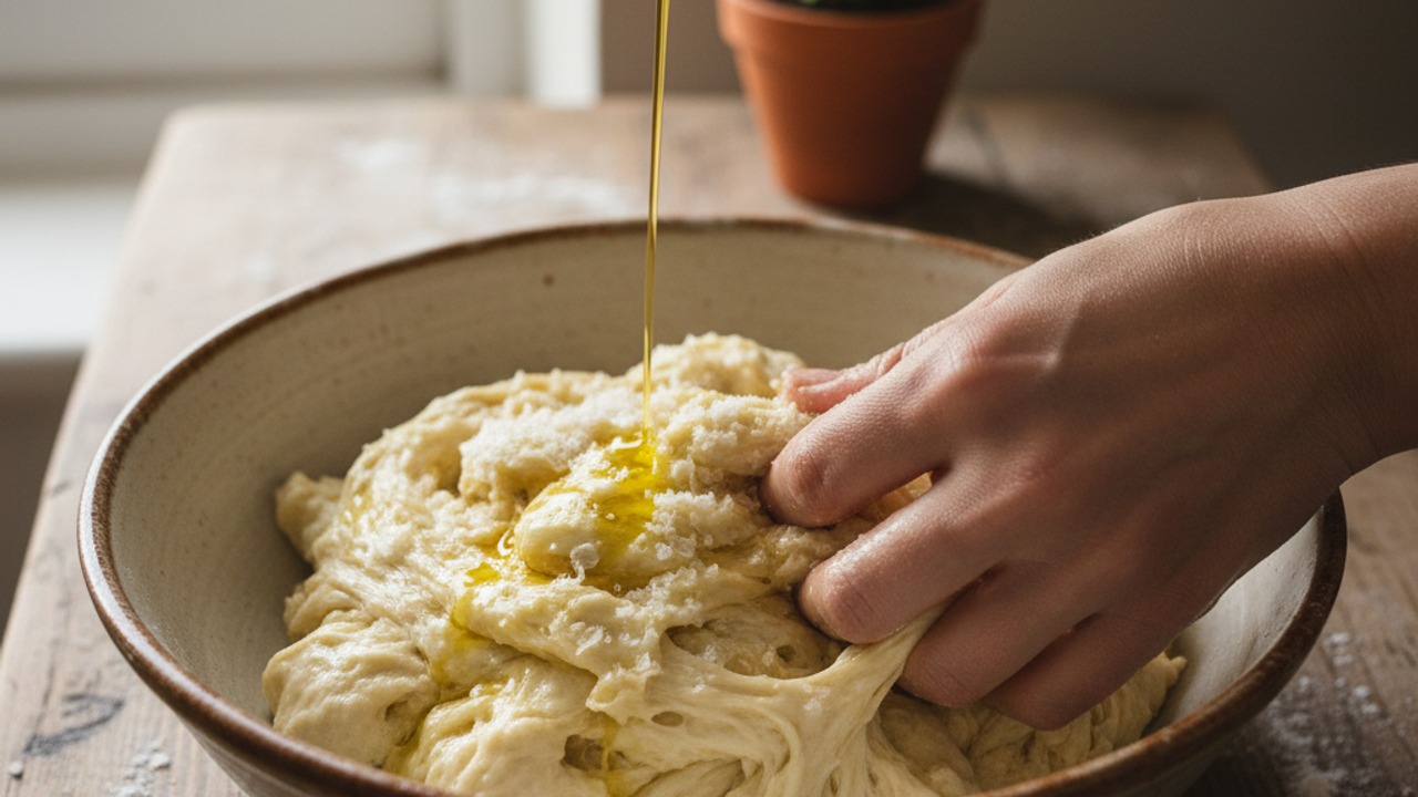 Add oil and salt, then build gluten