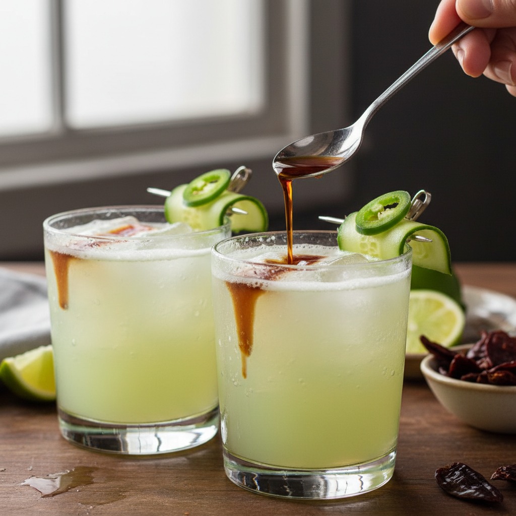 Float ancho liqueur and garnish
