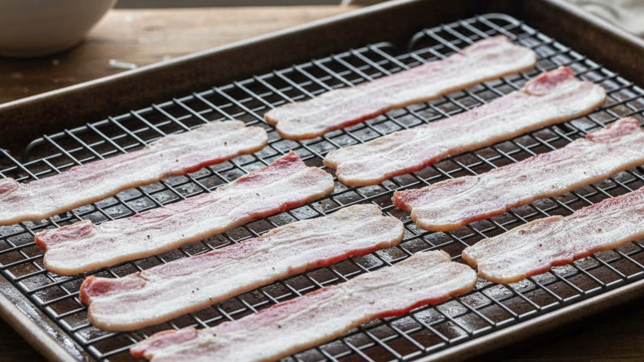 Arrange bacon on the rack