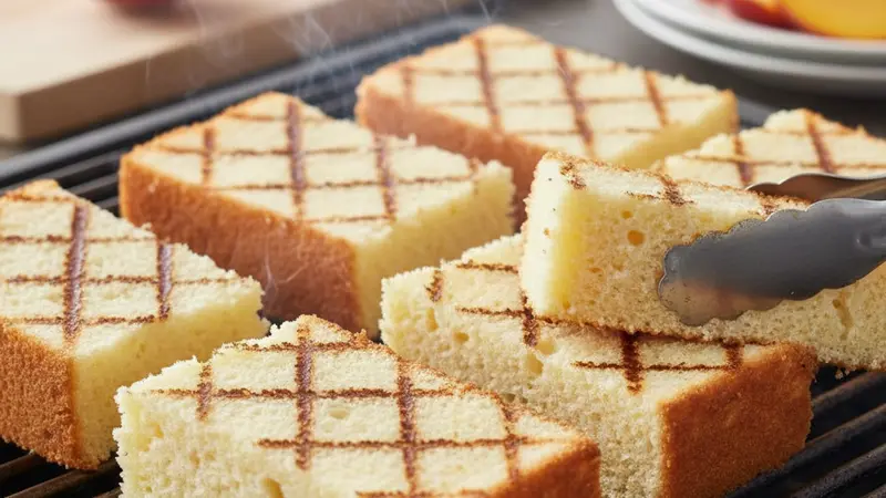 Warm and grill the cake slices