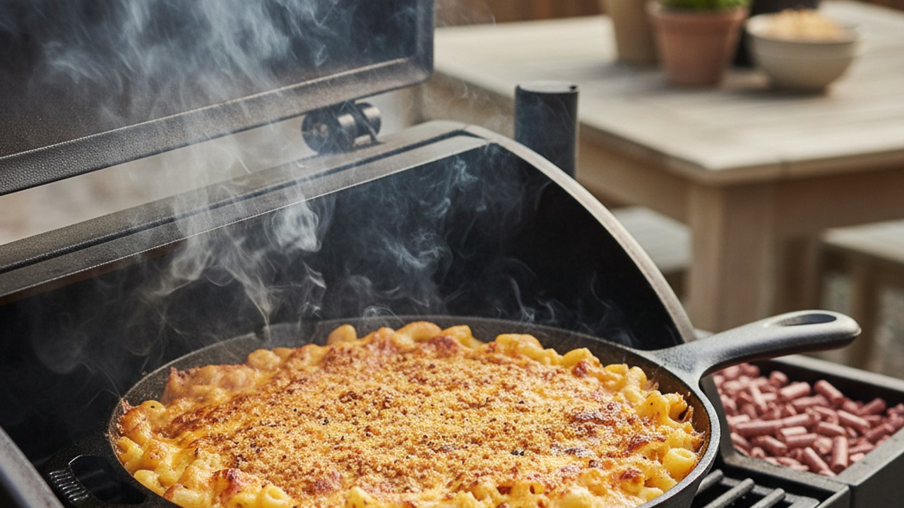 Smoke on the pellet grill until bubbly and golden