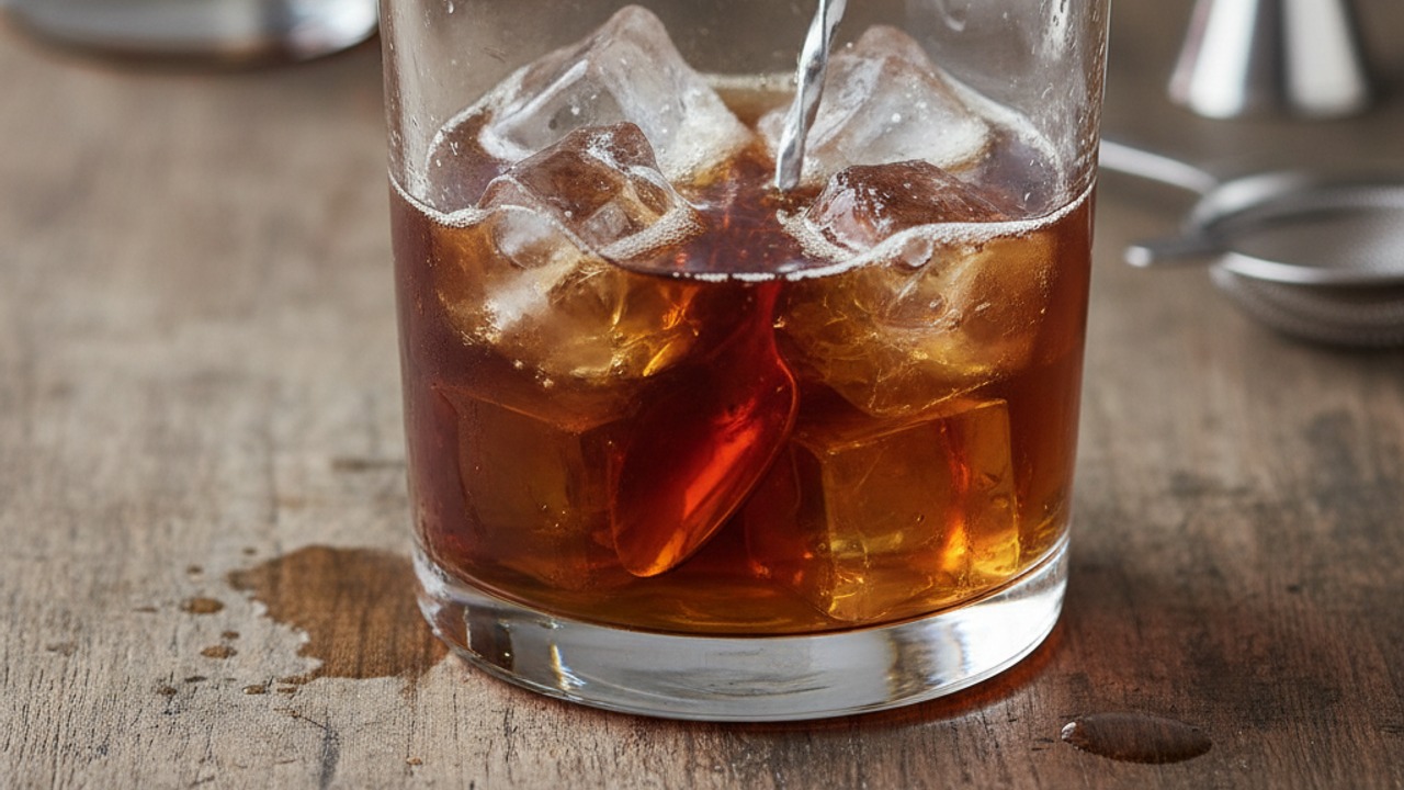Add ice and stir to chill