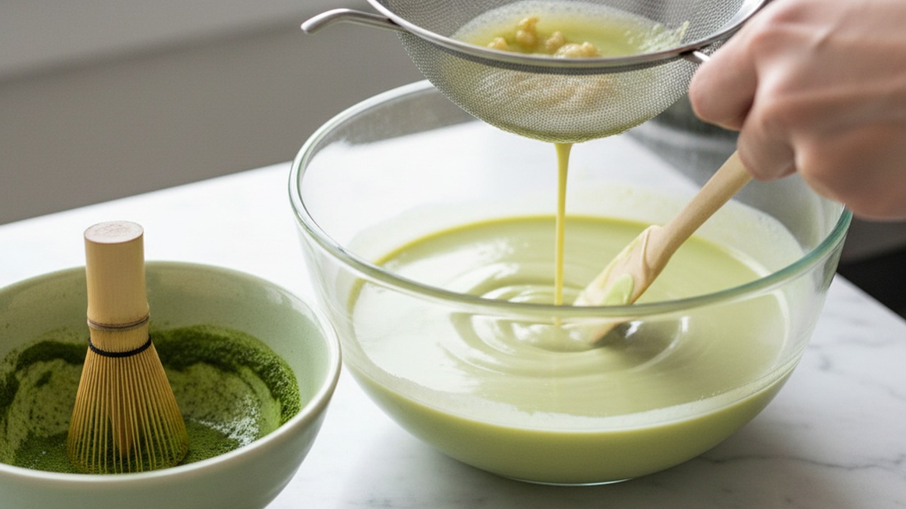 Incorporate matcha and cool the base