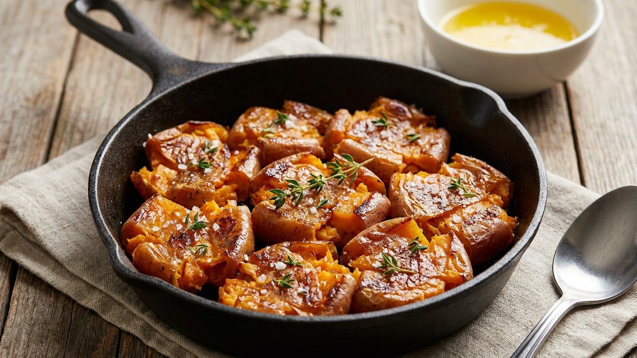 Brown Butter Smashed Sweet Potatoes