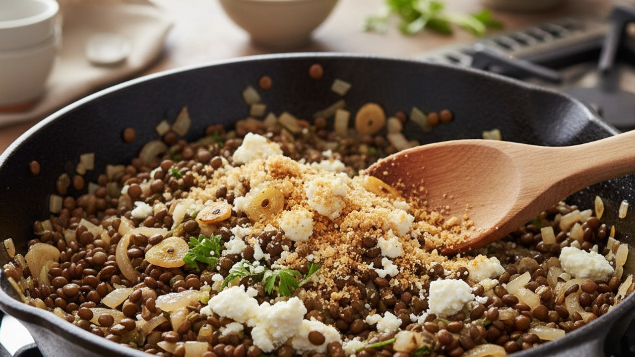 Make the lentil-feta filling