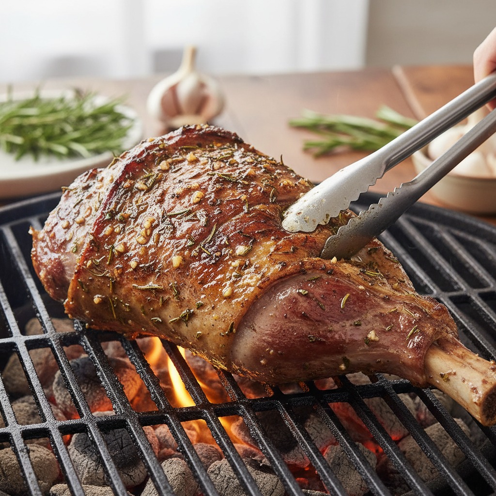 Sear the lamb over direct heat