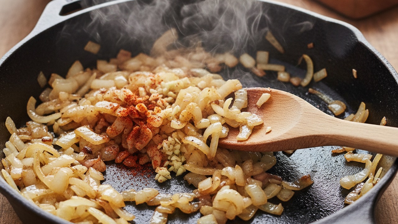 Sauté onion, garlic and spices