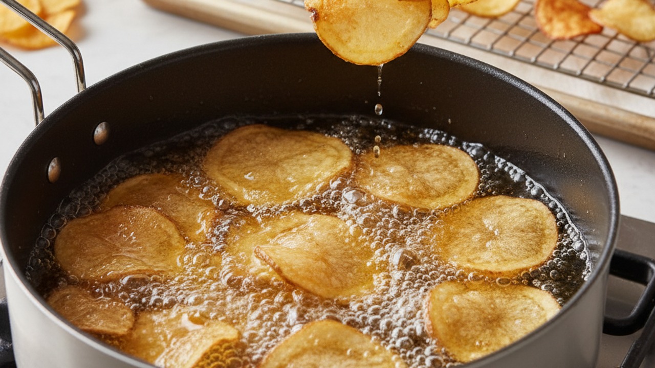 Fry in small batches until golden and crisp