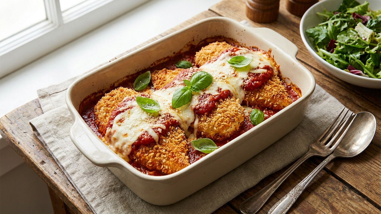 Baked Chicken Parmesan (Lightened-Up, Oven-Baked)