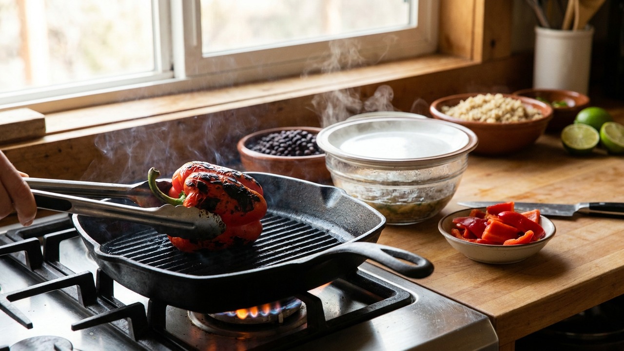 Char or chop the red pepper