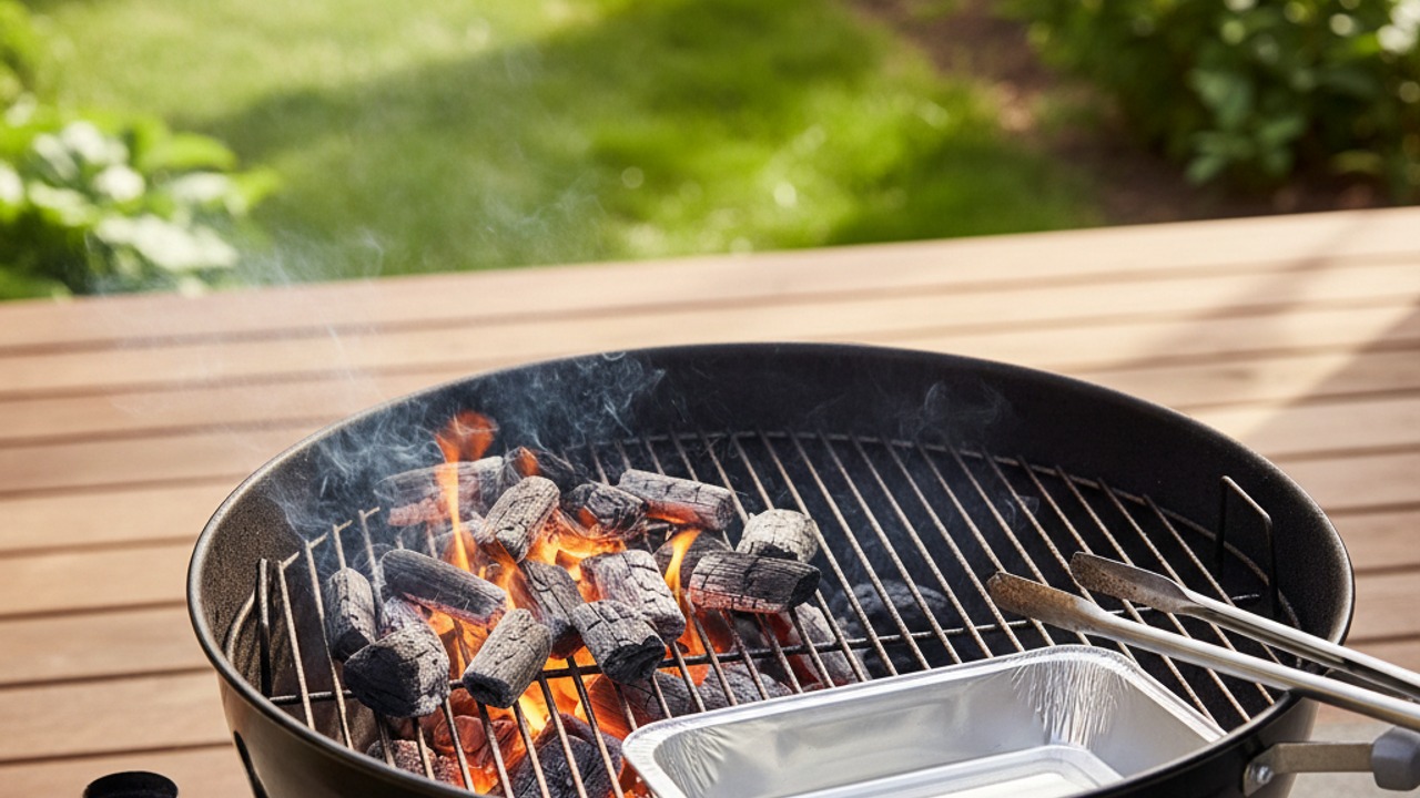 Build a two-zone fire on the small grill