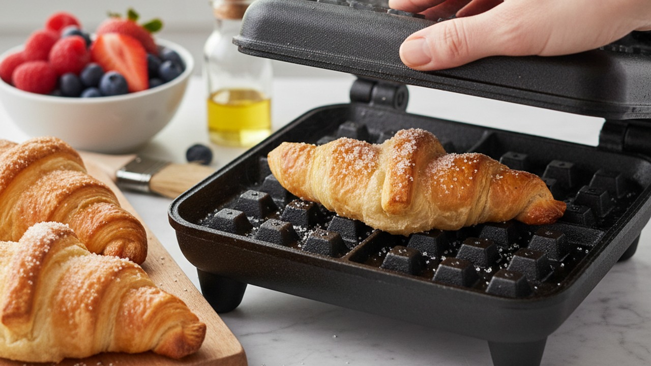 Heat the waffle iron and prepare dough