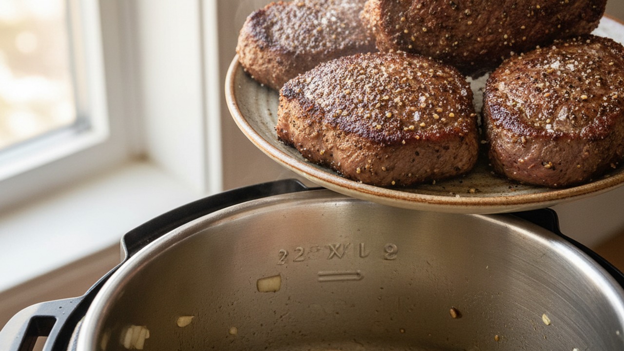 Season and sear the beef; sauté aromatics