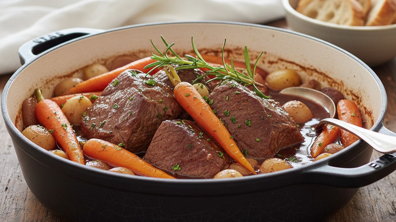 Classic Slow-Braised Beef Pot Roast with Red Wine and Root Vegetables