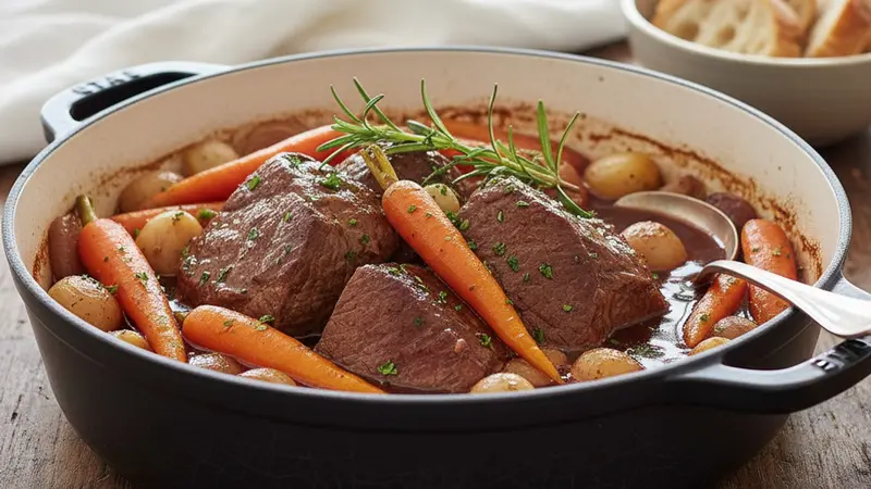 Classic Slow-Braised Beef Pot Roast with Red Wine and Root Vegetables