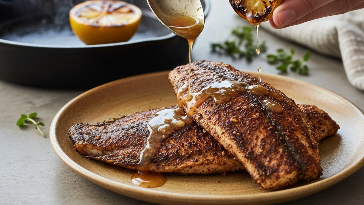 Char the lemon and finish with brown butter