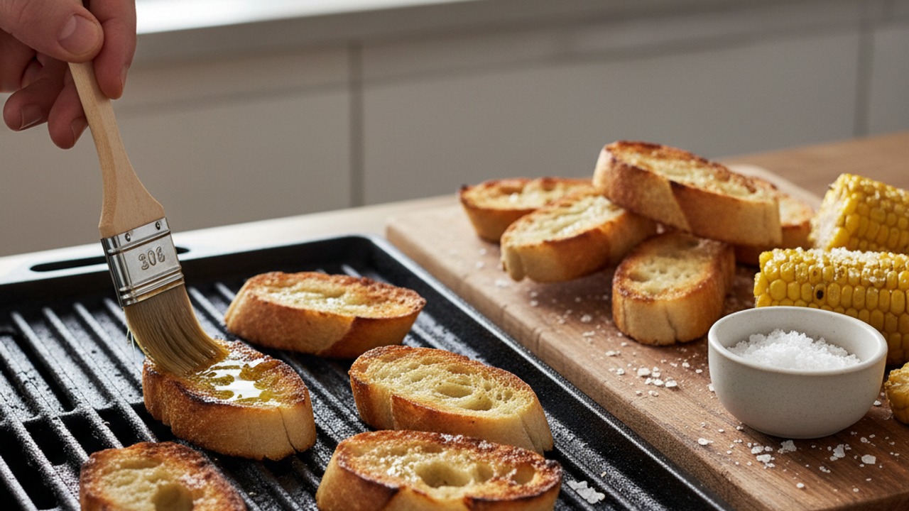 Toast the crostini and season