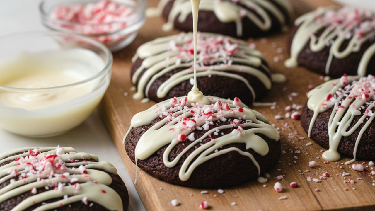Top with melted white chocolate and crushed candy cane