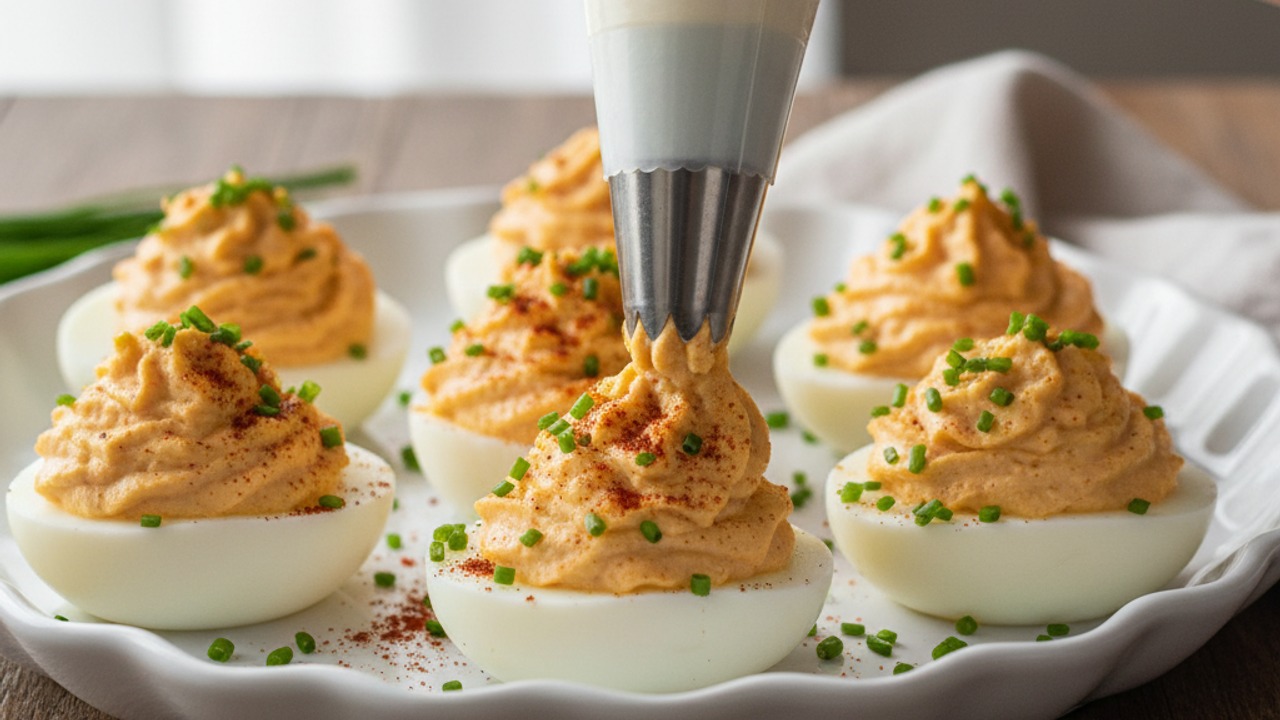 Fill the egg whites and garnish