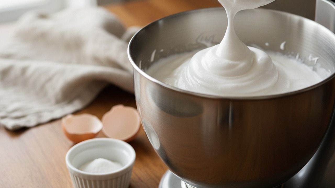 Whip egg whites to stiff peaks