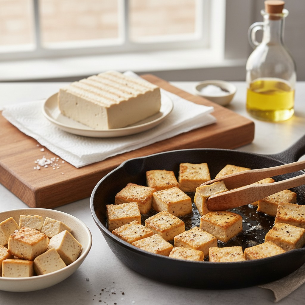 Press and cook the tofu