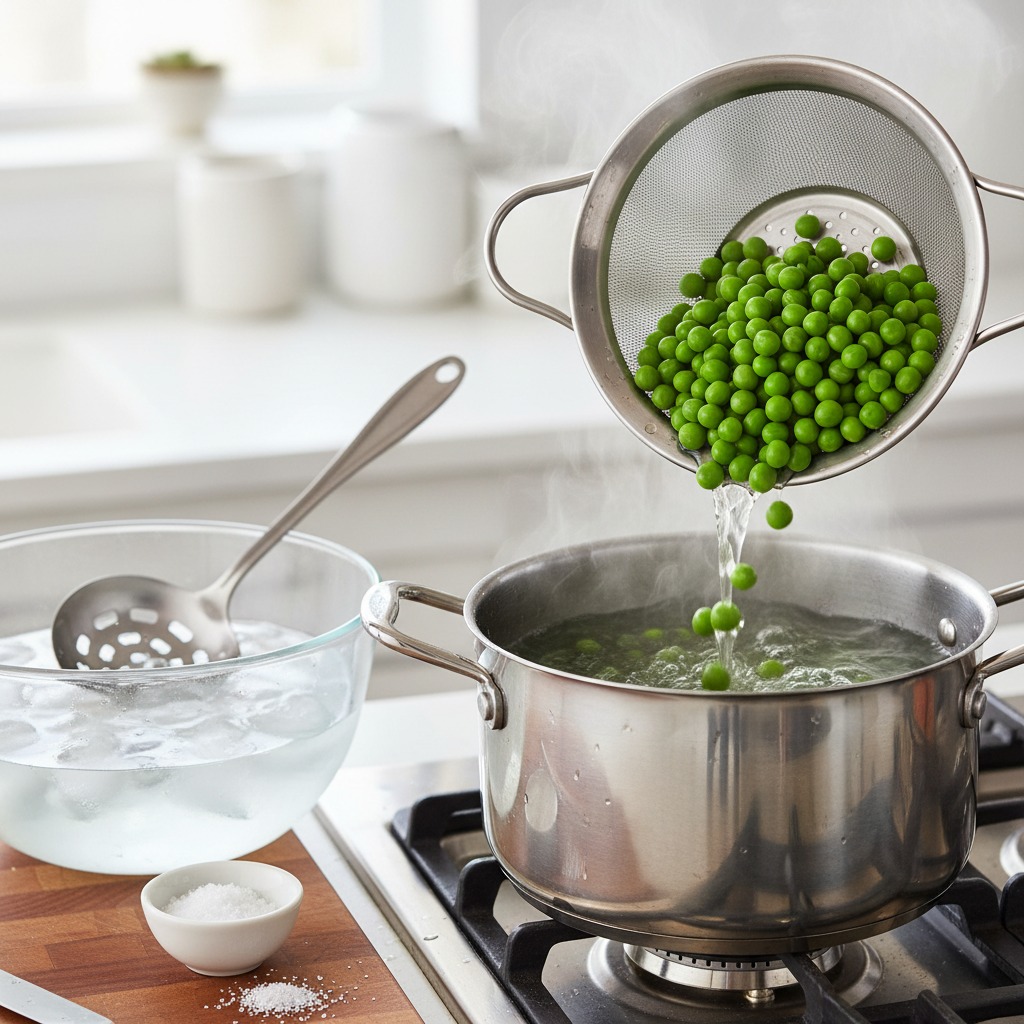 Blanch the peas