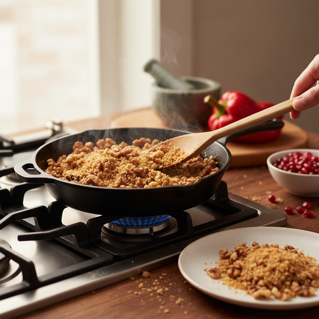 Toast walnuts and breadcrumbs
