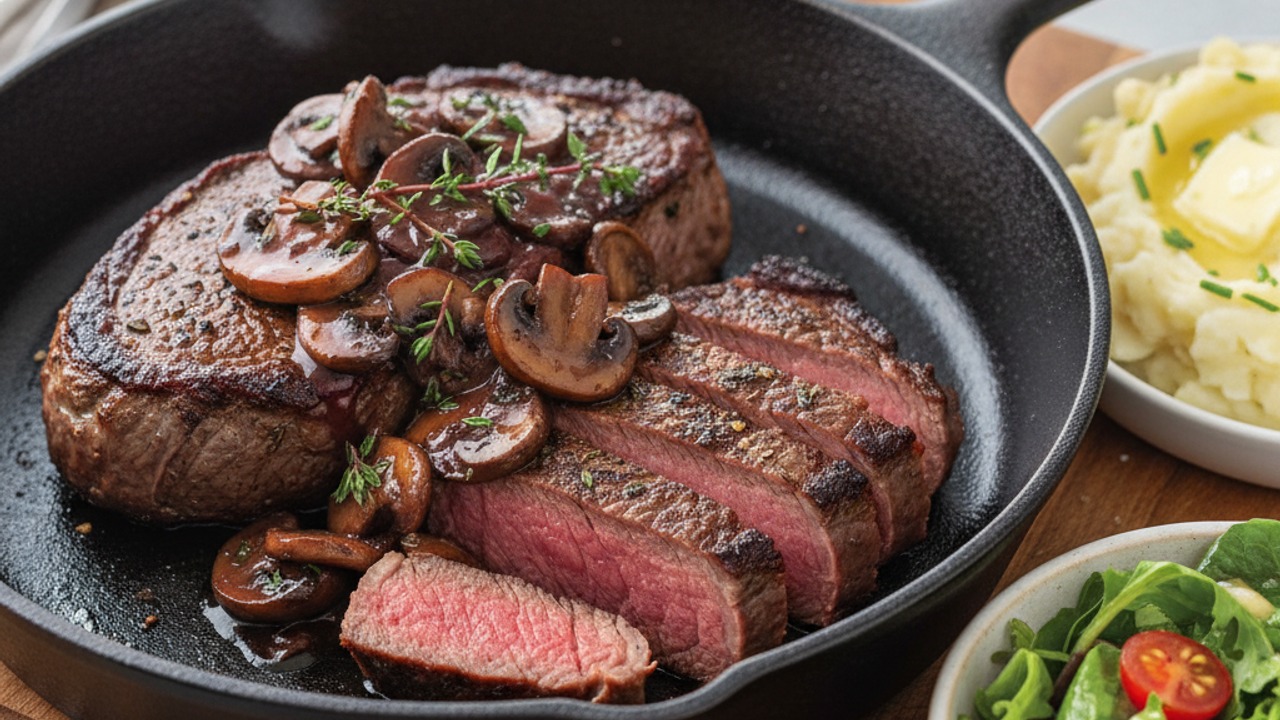 Serve the steaks with sauce