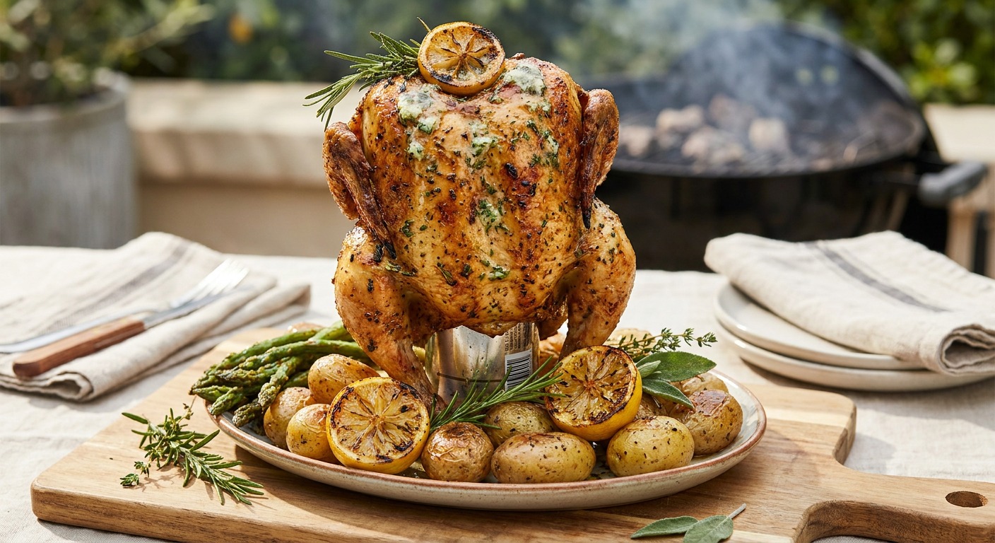 Lemon Beer Can Grilled Chicken with Herb Butter