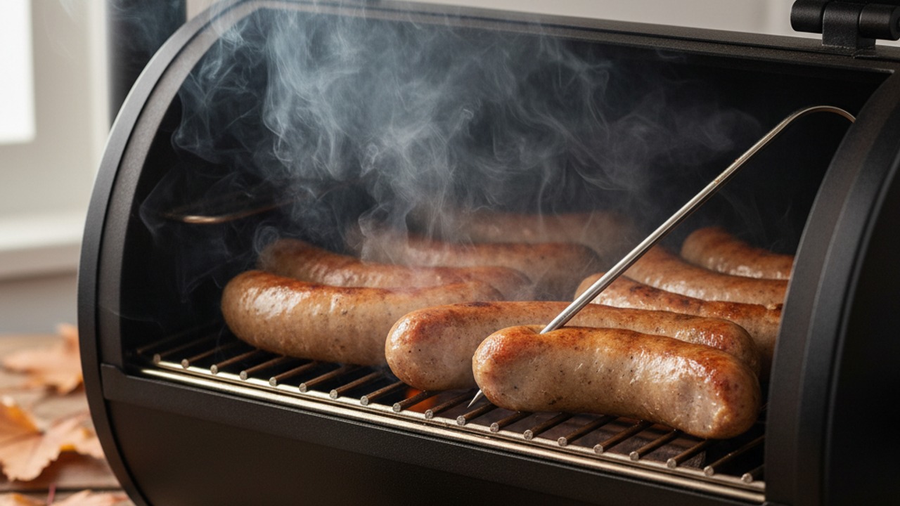 Smoke the bratwurst low and slow