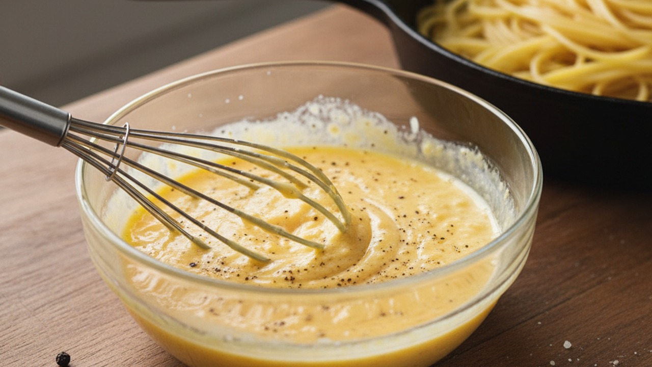 Whisk eggs and cheese