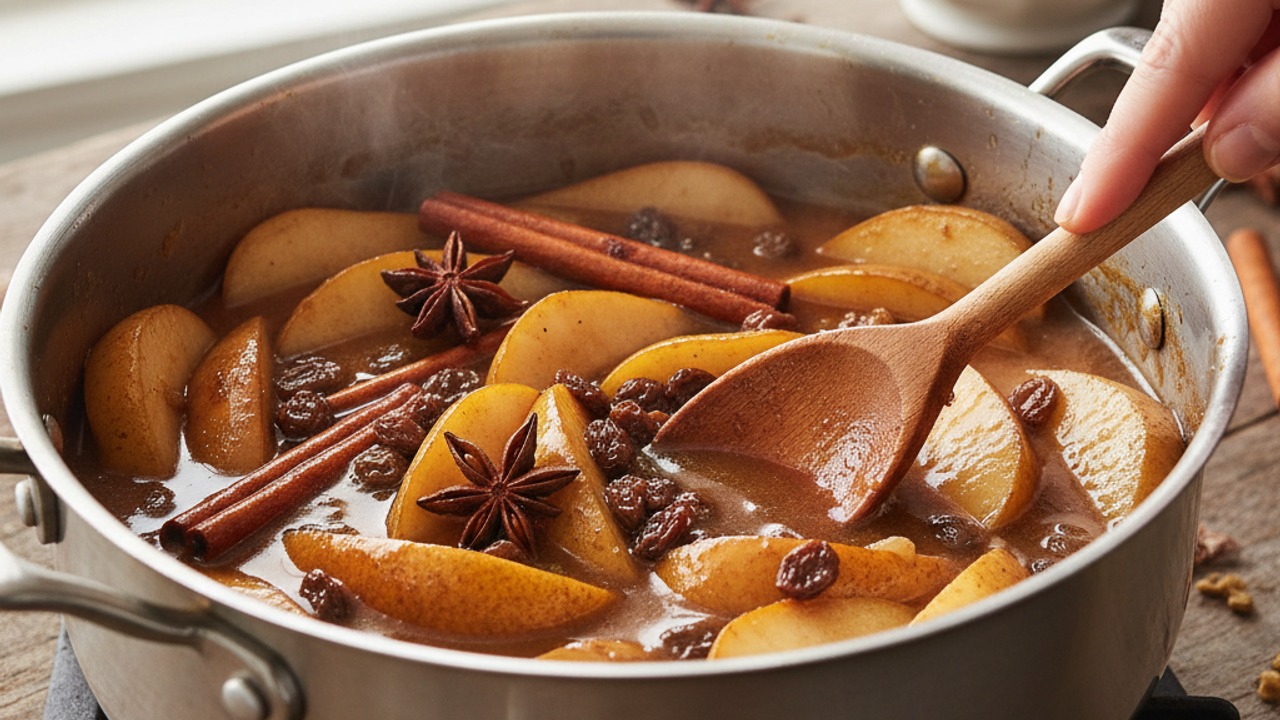 Cook the pears until tender