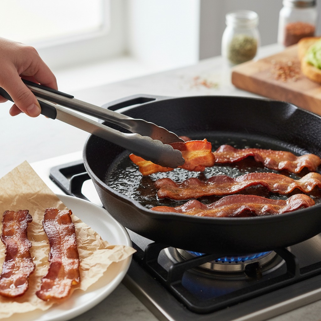 Cook the bacon until crisp