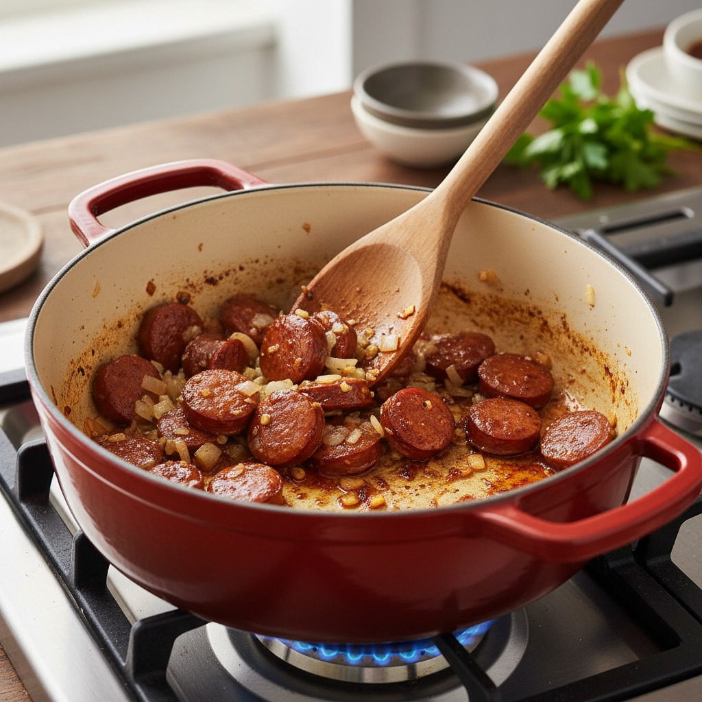 Cook chorizo and aromatics