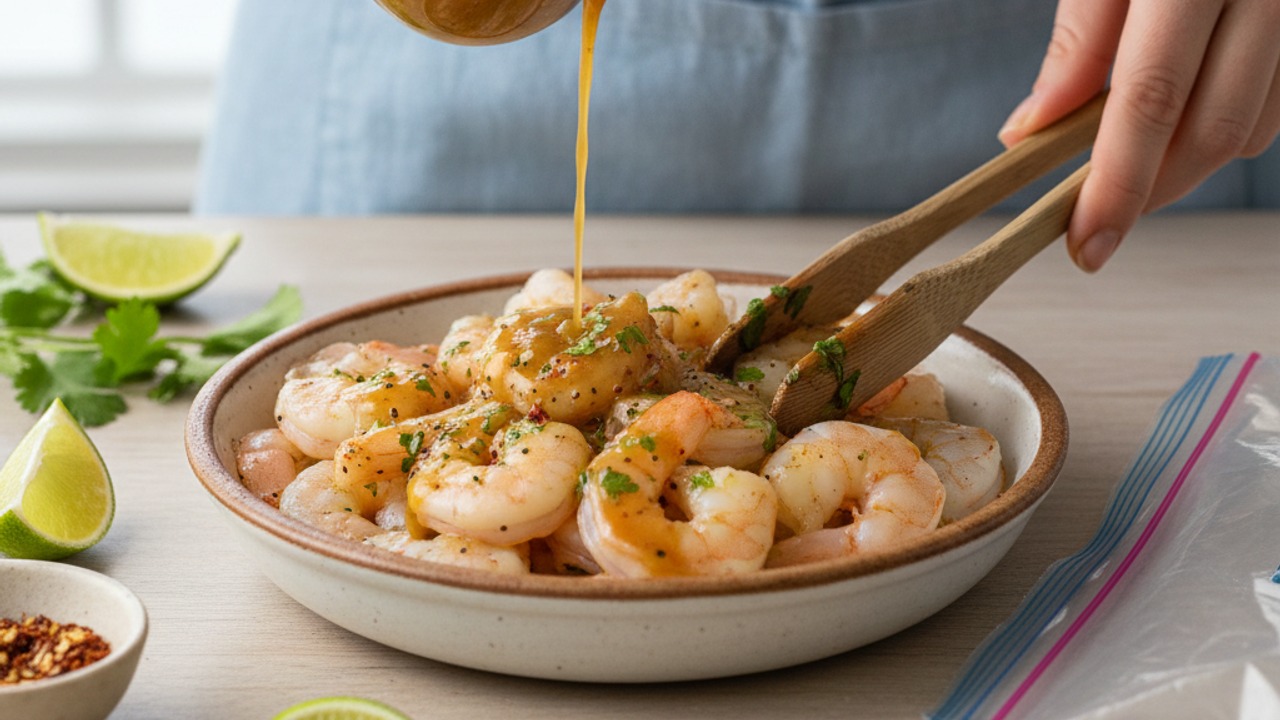 Marinate the shrimp briefly