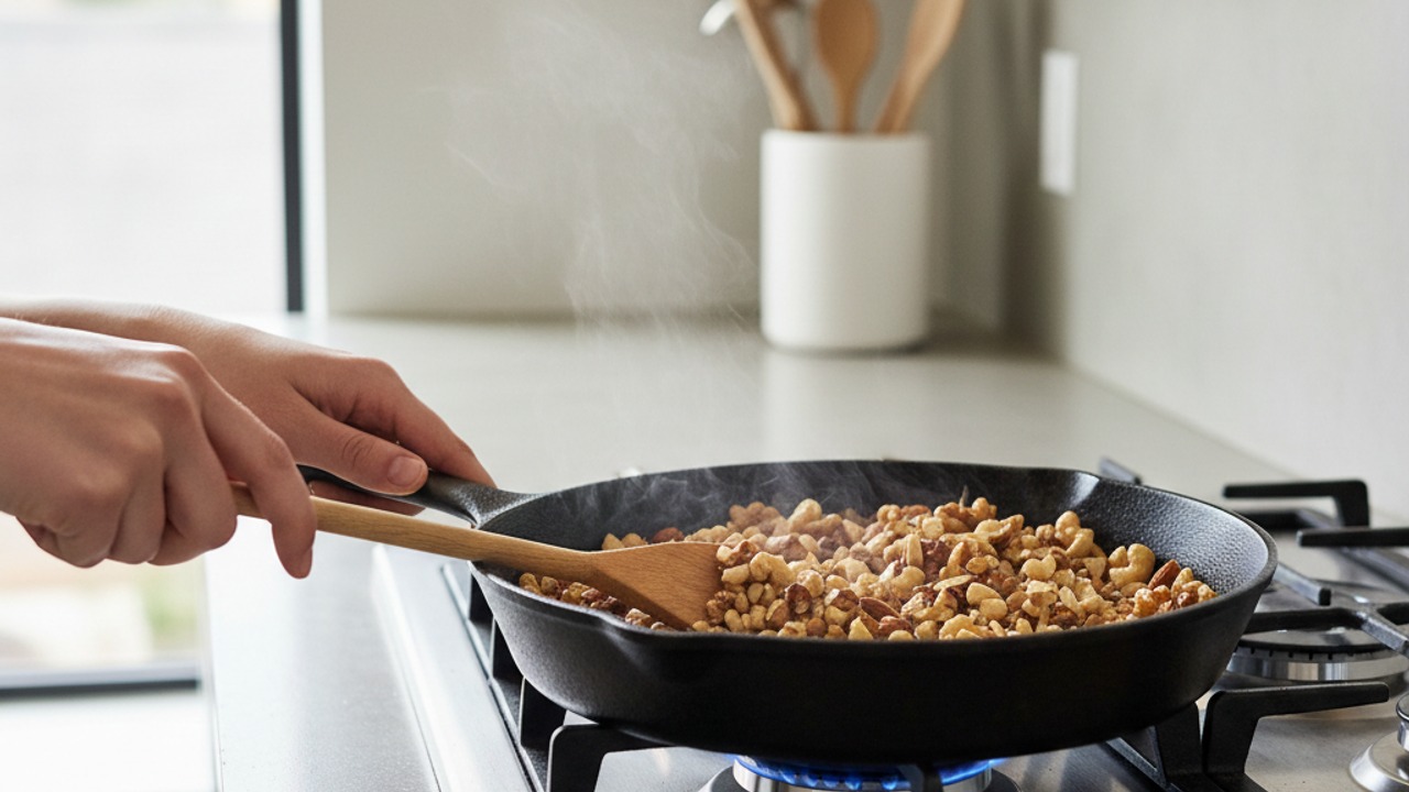 Toast and lightly glaze the nuts